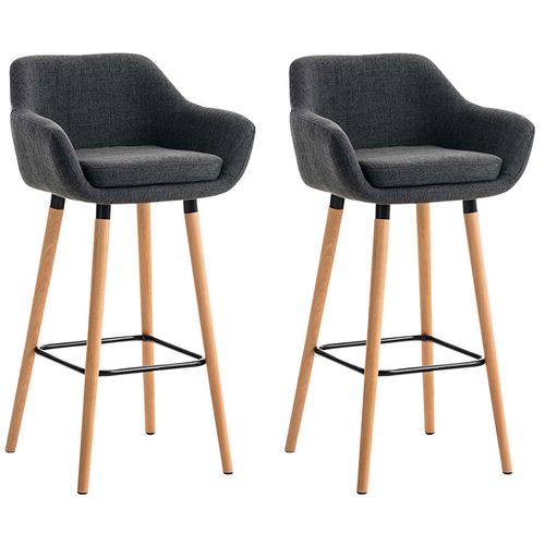 Lot De 2 Tabourets De Bar Design Et Confortable En Tissu Gris Clair Avec Accoudoirs Et Repose-pied