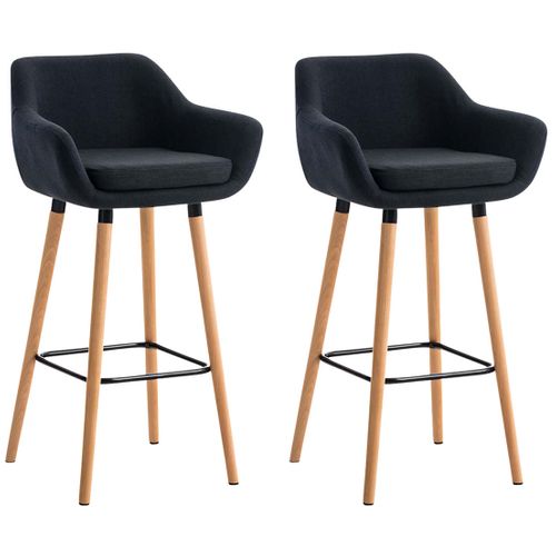 Lot De 2 Tabourets De Bar Design Et Confortable En Tissu Noir Avec Accoudoirs Et Repose-pieds 10_0