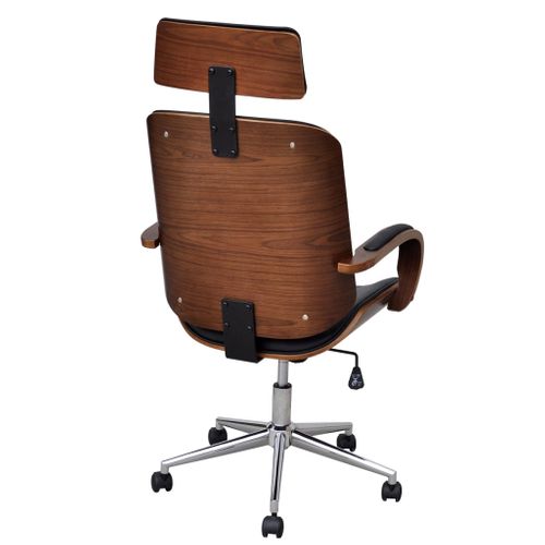Fauteuil Chaise Siège De Bureau En Bois De Noyer Avec Repose-tête Luxe Noir 0502018