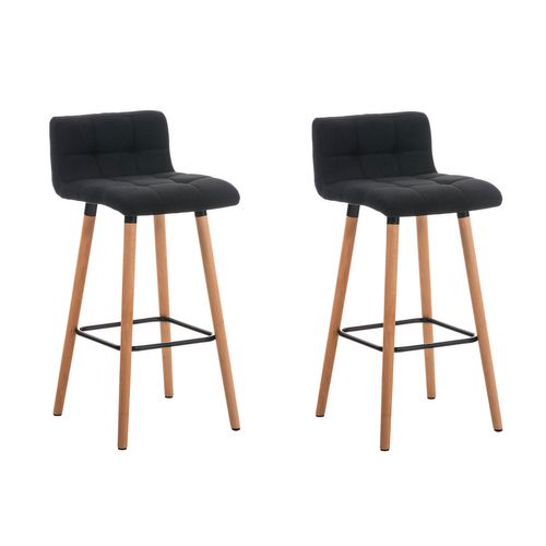 Lot De 2 Tabourets De Bar En Tissu Gris Foncé Coutures Décoratives Pieds En Bois Avec Repose-pieds