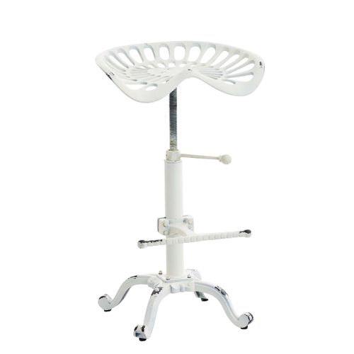 Tabouret De Bar Avec Repose-pied Design Industriel Métal Blanc Vieilli Vintage 10_0000100