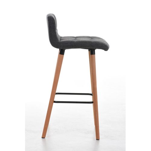 Tabouret De Bar En Tissu Gris Clair Coutures Décoratives Pieds En Bois Avec Repose-pieds 10_000004