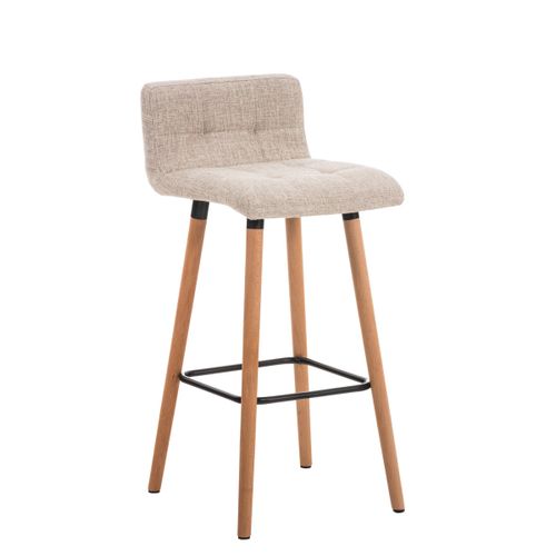 Tabouret De Bar En Tissu Crème Coutures Décoratives Pieds En Bois Avec Repose-pieds 10_0000046