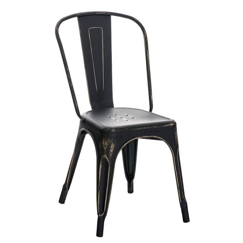 Chaise De Salle à Manger Cuisine Empilable Style Industriel En Métal Noir Vieilli 10_0000041