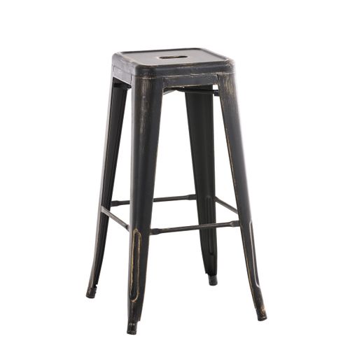 Tabouret De Bar Empilable Avec Repose-pieds Design Industriel Métal Noir Et Doré 10_0000036