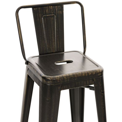 Tabouret De Bar X1 Style Industriel Avec Dossier Et Repose-pieds En Métal Noir Doré 10_0000035