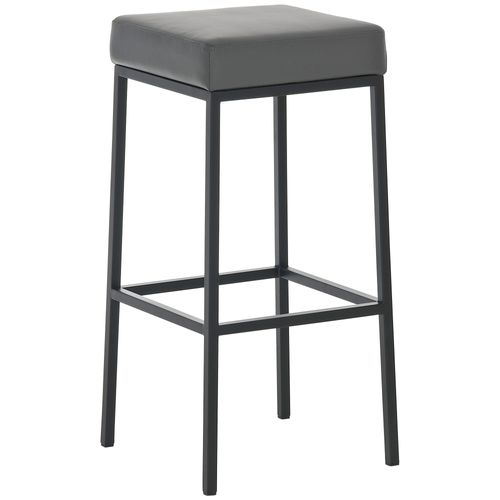 Tabouret De Bar Design Moderne En Synthétique Gris Pieds Forme Carré Métal Noir Mat 10_0000031