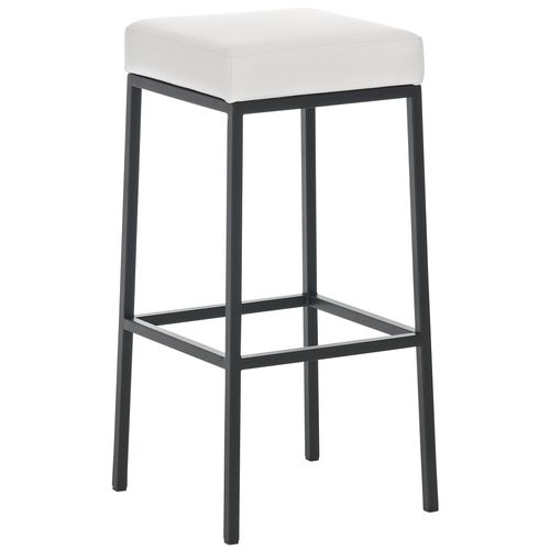 Tabouret De Bar Design Moderne En Synthétique Blanc Pieds Forme Carré Métal Noir Mat Blanc 10_0000