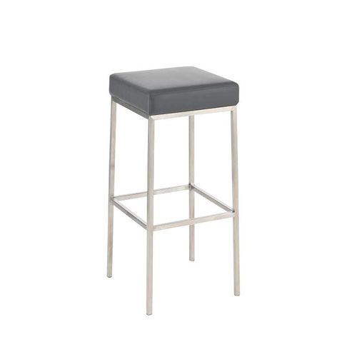 Tabouret De Bar Rembourré Revêtement Synthétique Gris Avec Repose-pieds Acier Inoxydable Hauteur D