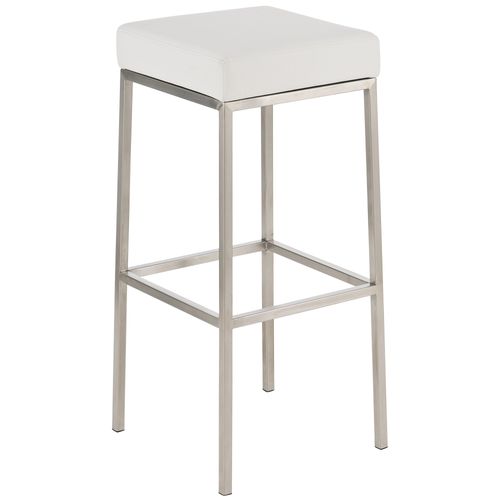 Tabouret De Bar Rembourré Revêtement Synthétique Blanc Avec Repose-pieds Acier Inoxydable Hauteur