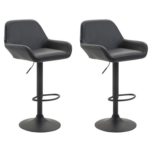 Lot De 2 Tabourets De Bar Moderne Et Confortable En Synthétique Noir Pieds Trompette En Métal Noir