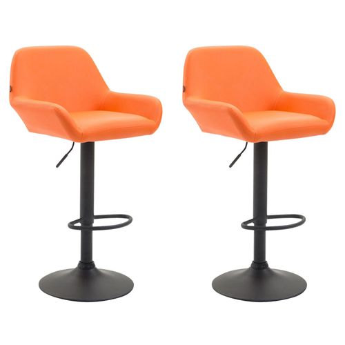 Lot De 2 Tabourets De Bar Moderne Et Confortable En Synthétique Orange Pieds Trompette En Métal Noir