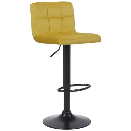 Tabouret De Bar En Velours Jaune Avec Pieds En Métal Noir Assise Rembourée Repose-pieds