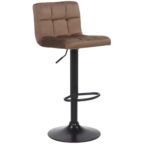 Tabouret De Bar En Velours Marron Avec Pieds En Métal Noir Assise Rembourée Repose-pieds Pivotant