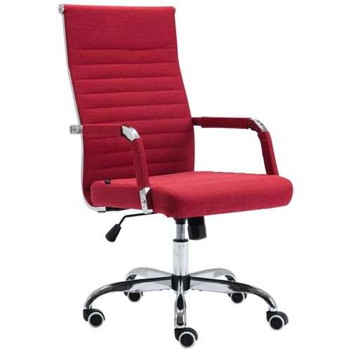 Fauteuil De Bureau Sur Roulettes Confortable Hauteur Réglable En Tissu Rouge Cadre Métal Chromé