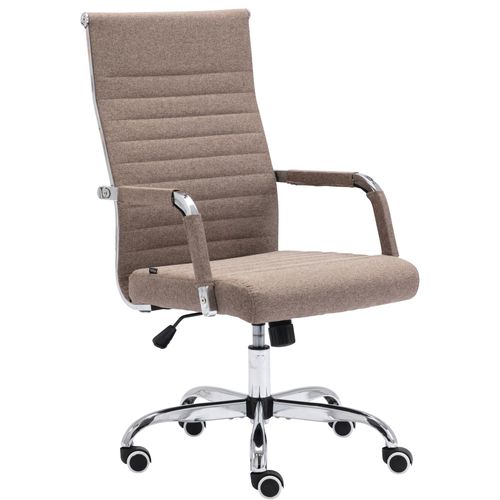 Fauteuil De Bureau Sur Roulettes Confortable Hauteur Réglable En Tissu Taupe Cadre Métal Chromé
