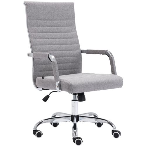 Fauteuil De Bureau Sur Roulettes Confortable Hauteur Réglable En Tissu Gris Cadre Métal Chromé