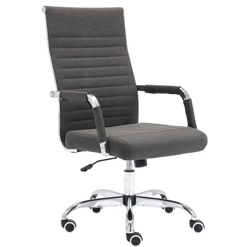 Fauteuil De Bureau Sur Roulettes Confortable Hauteur Réglable En Tissu Gris Cadre Métal Chromé