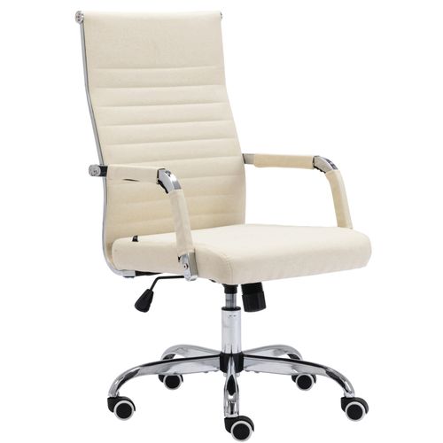 Fauteuil De Bureau Sur Roulettes Confortable Hauteur Réglable En Tissu Crème Cadre Métal Chromé