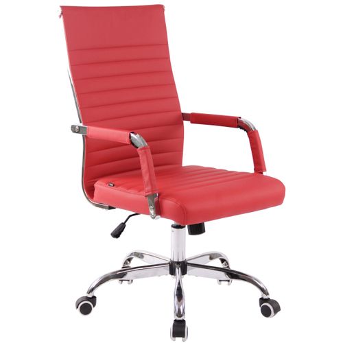 Fauteuil De Bureau Sur Roulettes Confortable Hauteur Réglable En Synthétique Rouge Cadre Métal