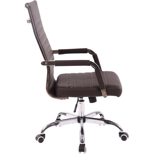 Fauteuil De Bureau Sur Roulettes Confortable Hauteur Réglable En Synthétique Marron Cadre Métal Ch