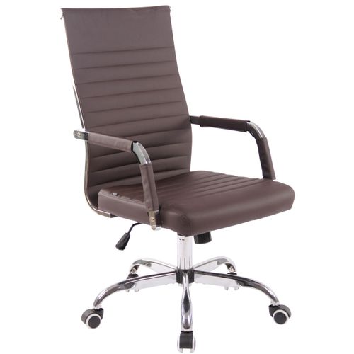 Fauteuil De Bureau Sur Roulettes Confortable Hauteur Réglable En Synthétique Marron Cadre Métal Ch