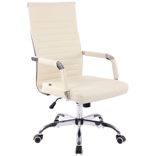 Fauteuil De Bureau Sur Roulettes Confortable Hauteur Réglable En Synthétique Crème Cadre Métal