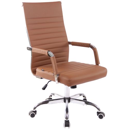 Fauteuil De Bureau Sur Roulettes Confortable Hauteur Réglable En Synthétique Marron Clair Cadre