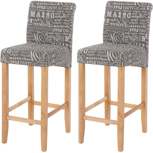 Lot De 2 Tabourets De Bar En Tissu Motif Écriture Gris Pieds Clairs Avec Repose Pieds Tdb04075