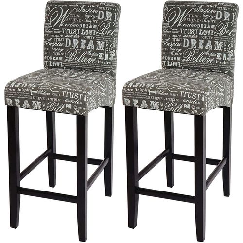Lot De 2 Tabourets De Bar En Tissu Motif Écriture Gris Pieds Foncés Avec Repose Pieds Tdb04074