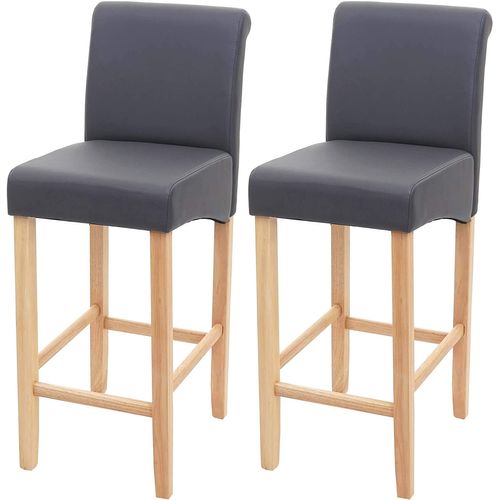 Lot De 2 Tabourets De Bar En Synthétique Gris Mat Pieds Clairs Avec Repose Pieds Tdb04071