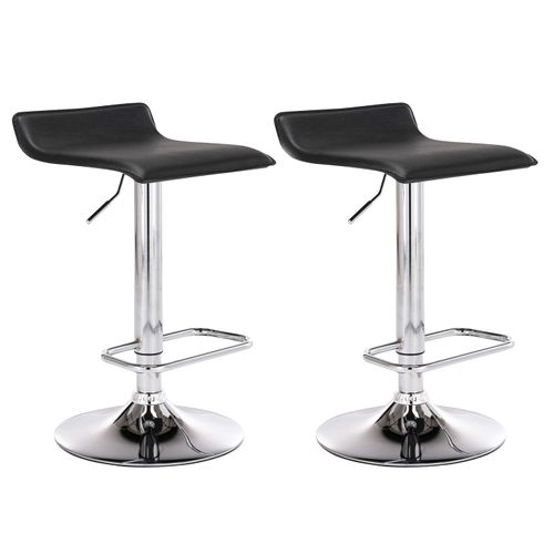 Lot De 2 Tabourets De Bar En Synthétique Noir Hauteur Réglable Avec Repose-pieds Chromé Tdb10162