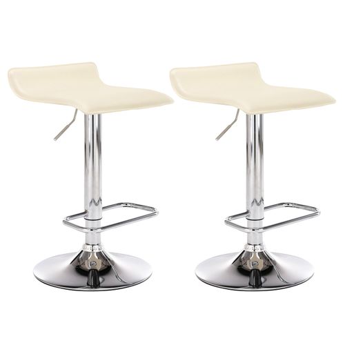 Lot De 2 Tabourets De Bar En Synthétique Crème Hauteur Réglable Avec Repose-pieds Chromé Tdb10158