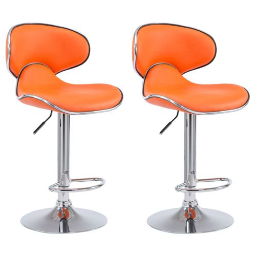 Tabouret De Bar Chaise De Bar X2 Hauteur Réglable Avec Repose Pieds En Synthétique Orange Et Métal