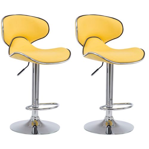 Tabouret De Bar Chaise De Bar X2 Hauteur Réglable Avec Repose Pieds En Synthétique Jaune Et Métal