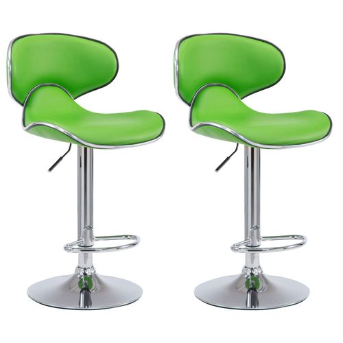 Tabouret De Bar Chaise De Bar X2 Hauteur Réglable Avec Repose Pieds En Synthétique Vert Et Métal