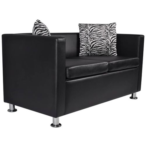 Canapé 2 Places De Salon Salle De Séjour Maison Intérieur Cuir Synthétique Noir 02_00