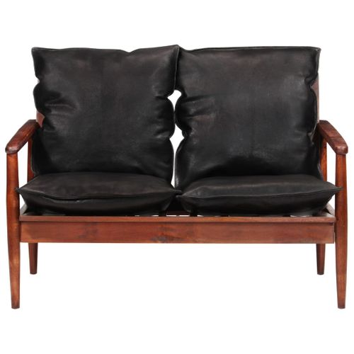 Canapé 2 Places De Salon Salle De Séjour Maison Intérieur Places Noir Cuir Véritable