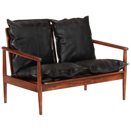 Canapé 2 Places De Salon Salle De Séjour Maison Intérieur Places Noir Cuir Véritable