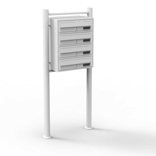 Bloc 4 Boites Aux Lettres Sur Pieds 4 Entrées Acier Galvanisé Blanc 16_0000035