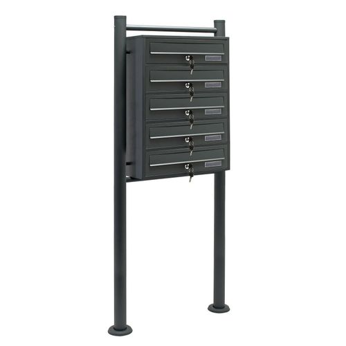 Bloc 5 Boites Aux Lettres 5 Compartiments Pied De Support Courrier Acier Galvanisé An