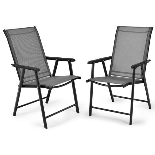 Lot De 2 Chaises De Jardin Pliantes Avec Accoudoir Dossier Haut Cadre En Métal Charge 100 Kg
