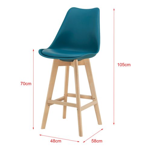 Lot De 4 Tabourets De Bar Plastique Synthétique Hêtre 105x48x58 Cm Turquoise 03_00088