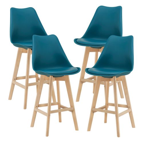 Lot De 4 Tabourets De Bar Plastique Synthétique Hêtre 105x48x58 Cm Turquoise 03_00088