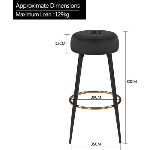 Lot De 2 Tabourets De Bar En Tissu Velours Noir Cadre En Métal Avec Repose-pieds Tdb09217