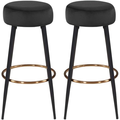 Lot De 2 Tabourets De Bar En Tissu Velours Noir Cadre En Métal Avec Repose-pieds Tdb09217