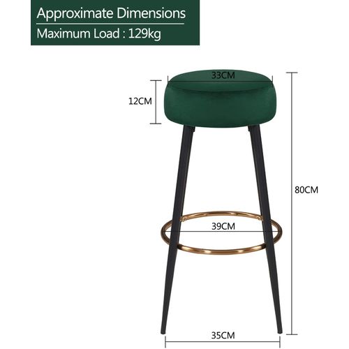 Lot De 2 Tabourets De Bar En Tissu Velours Vert Foncé Cadre En Métal Avec Repose-pieds Tdb09216