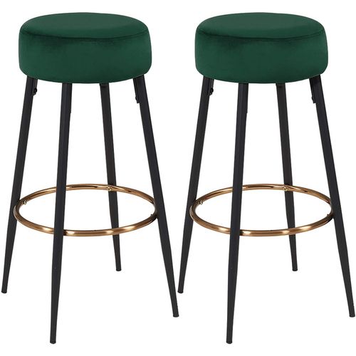 Lot De 2 Tabourets De Bar En Tissu Velours Vert Foncé Cadre En Métal Avec Repose-pieds Tdb09216