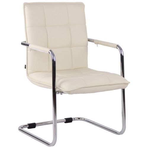 Chaise Visiteur Fauteuil De Bureau Sans Roulettes En Cuir Synthétique Crème Cadre Métal Bur10472