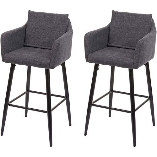 Lot De 2 Tabourets De Bar Avec Repose-pieds En Tissu Gris Foncé Et Métal Noir Tdb04062